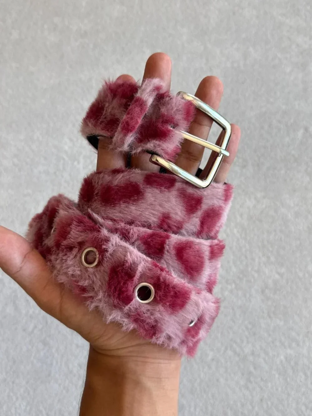 Mauve Pink Leopard Fur Belt